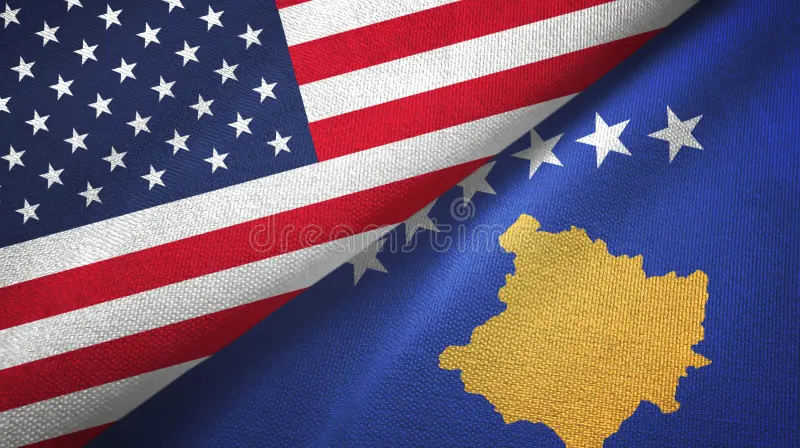 united states kosovo two flags textile cloth fabric texture folded together 182292542