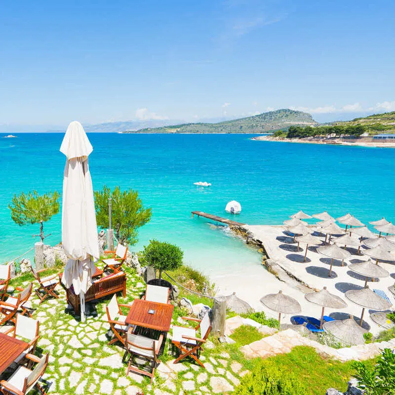 Quiet Beach Club In Ksamil Beach Albanian Riviera On The Ionian Sea Mediterranean Europe Albania Western Balkans.jpg